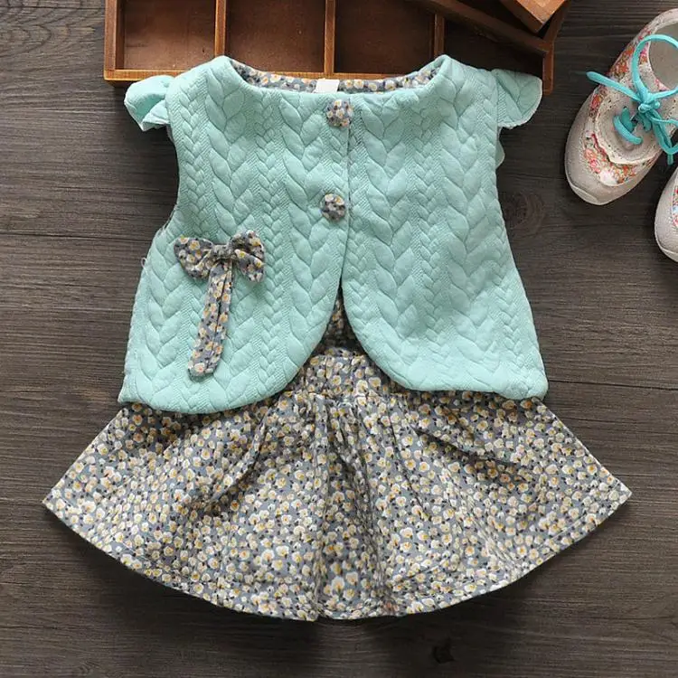 

Baby Girls Clothes Spring Female Baby Floral Vest Dress Shawl + Two Piece Girls One Generation