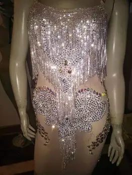 

High Quality Sexy Sleeveless Crystal Beading Hollow Out Dress Club Costuems Party Dress