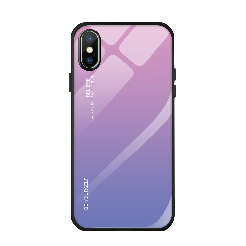 Градиентный чехол из закаленного стекла для iPhone XS Max XR X, цветной чехол для телефона, защитный чехол для iPhone 6, 6 s, 7, 8 Plus, 11 Pro, Max 10 - Цвет: 2