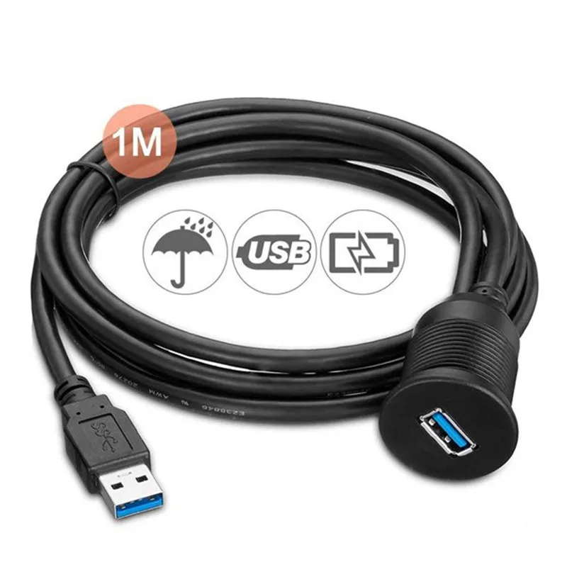 3 фута USB 3,0 штекер USB 3,0 Женский AUX флеш-крепление для автомобиля водонепроницаемый удлинитель для автомобиля грузовика лодки мотоцикла Dashboar