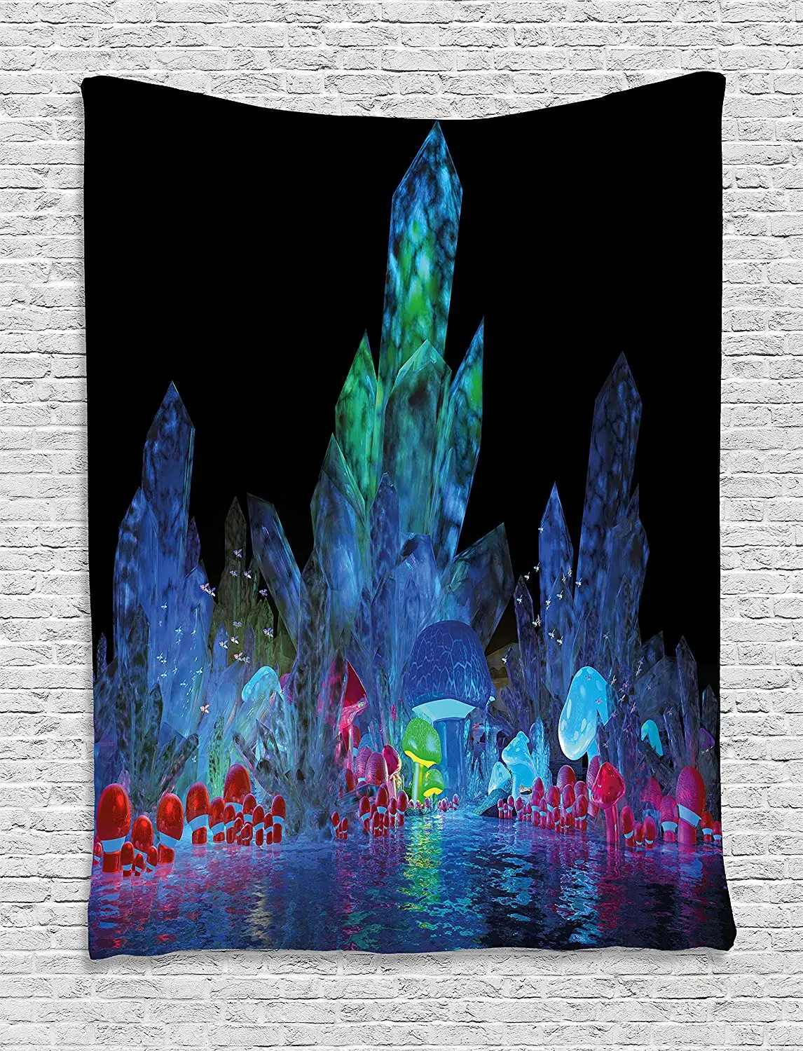 

Psychedelic Tapestry Magic Crystals Background Effects Mystic Nature Artistic with Neon Light Image Wall Hanging Navy Black