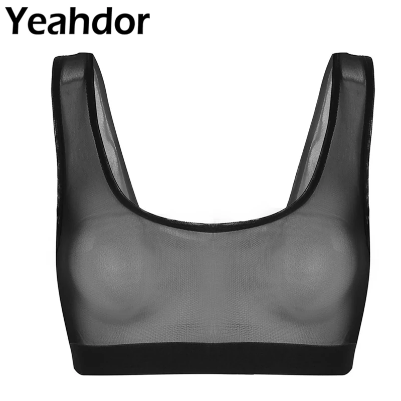 

Womens Lingerie Sleeveless See Through Mesh Bra Deep U Neck Vest Tank Crop Tops Transparent Sexy Women Club Crop Top Bralette