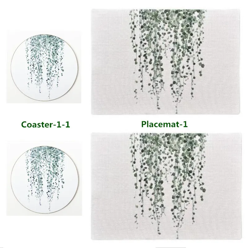 Коврик для стола с зеленым растением, 2 шт. мягкие ПВХ салфетки и 2 шт. деревянные подставки, Нескользящие подставки для кофе, чая, напитков, фирменный коврик, 1 комплект - Цвет: G