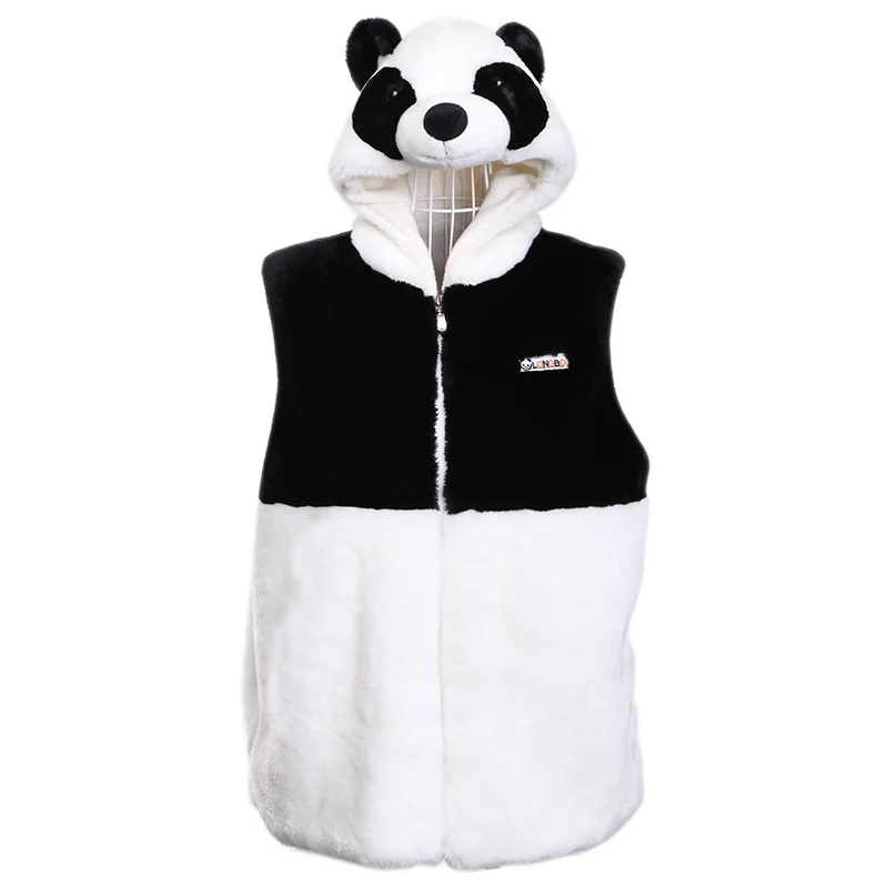 3 7 Kids Children Thickened Thermal boys Vest hooded Baby Cap Panda