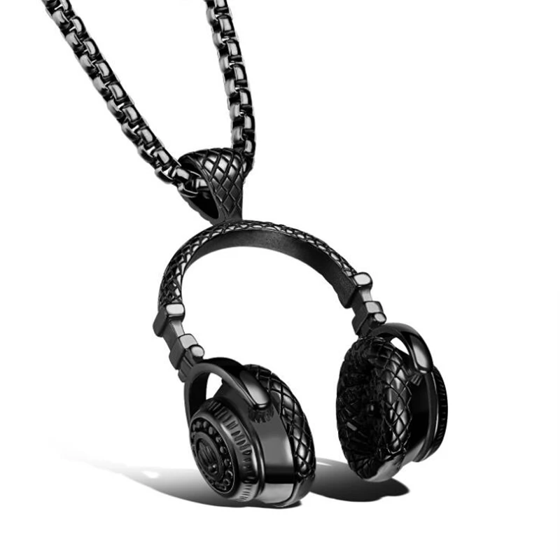 Fashion Men Jewelry Music Headset Pendants Necklaces Gold/Black/Steel