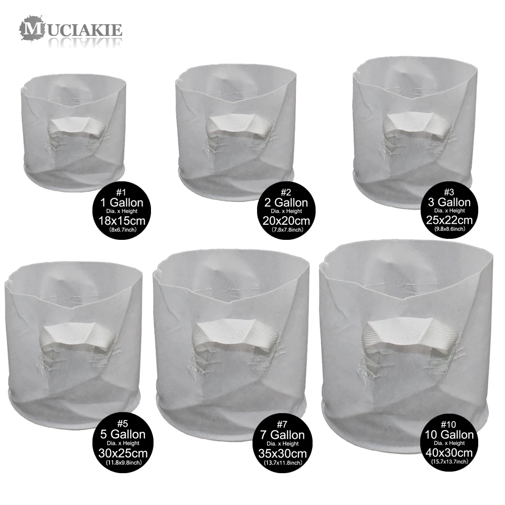 

MUCIAKIE 10PCS 1/2/3/5/7/10 Gallon White Garden Grow Bags with Double Handles Middle Thickness Plant Root Control Bags Planting