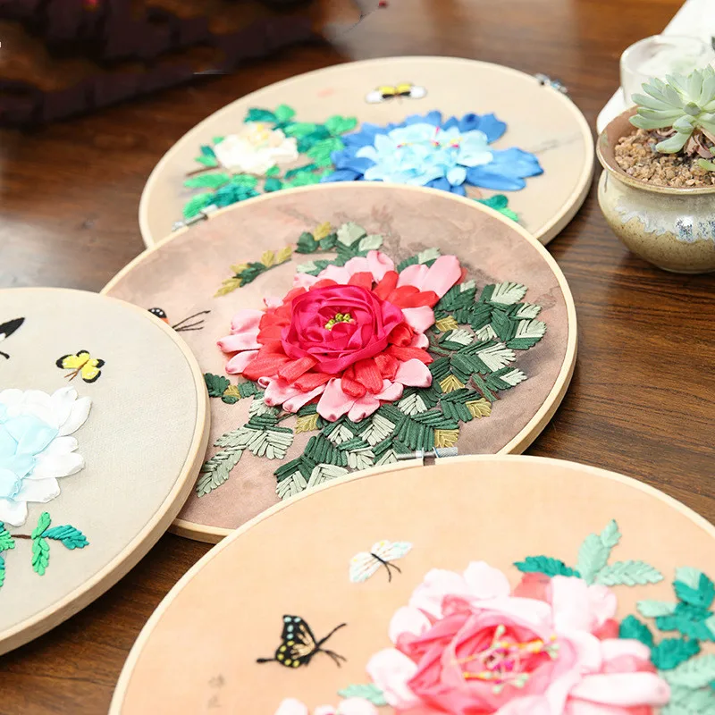 1 مجموعة اليدوية التطريز DIY القماش المواد حزمة المبتدئين التطريز جناح زهرة غرفة المعيشة لوحات ديكور مع الإطار