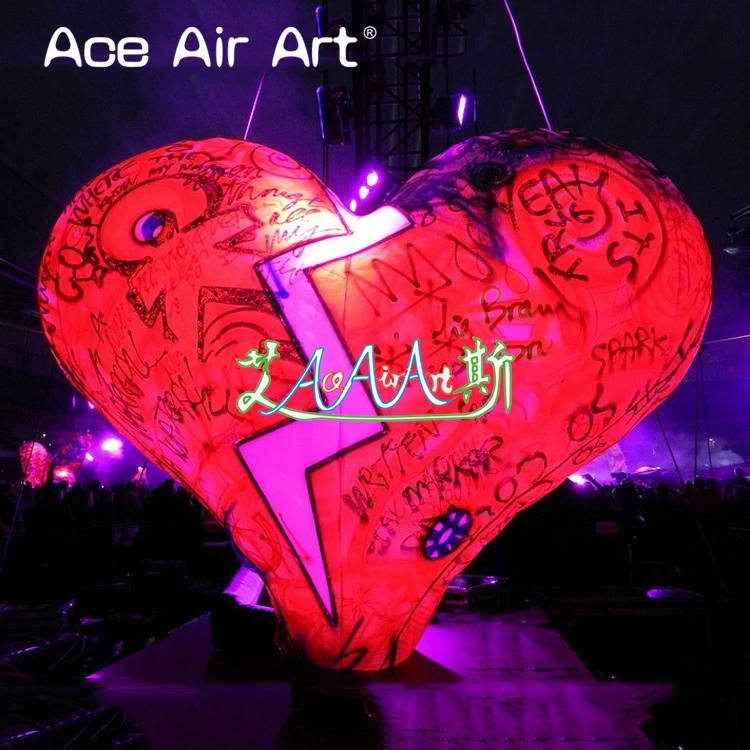  portable standing on ground big decoration Inflatable broken heart with LED lights for event and pa