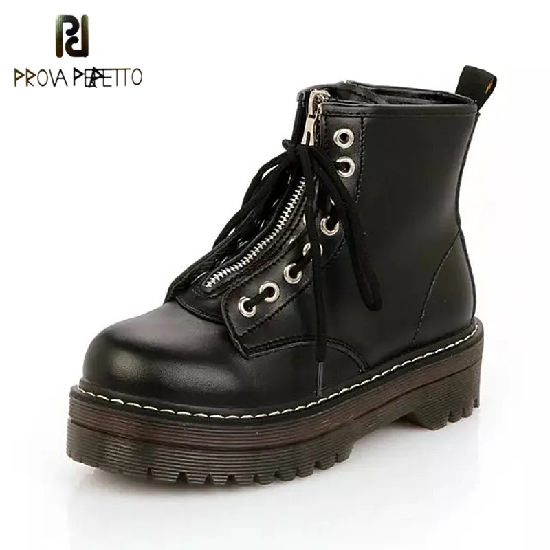 

Prova perfetto Quality Leather Platform Ankle Boots Women Flat Martin Boots Cow Muscle Sole Winter Shoes Woman Chaussures Femme
