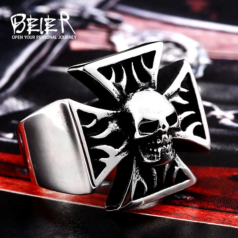 Cruz de hierro anillo de acero inoxidable banda anillo Iron Cross punk rocker Biker