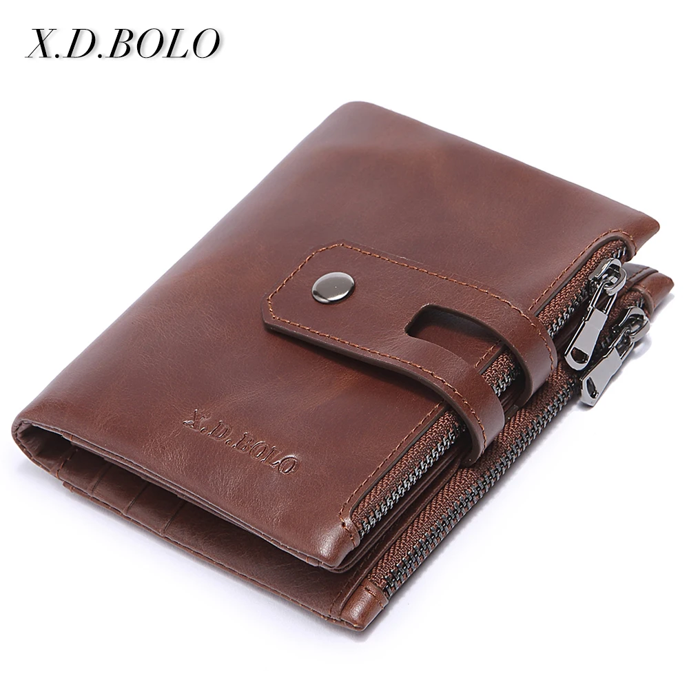 

XDBOLO Vintage Short Men Wallets Genuine Leather Men Wallet Hasp Design With Zipper Coin Purse Card Holder Purses For Male