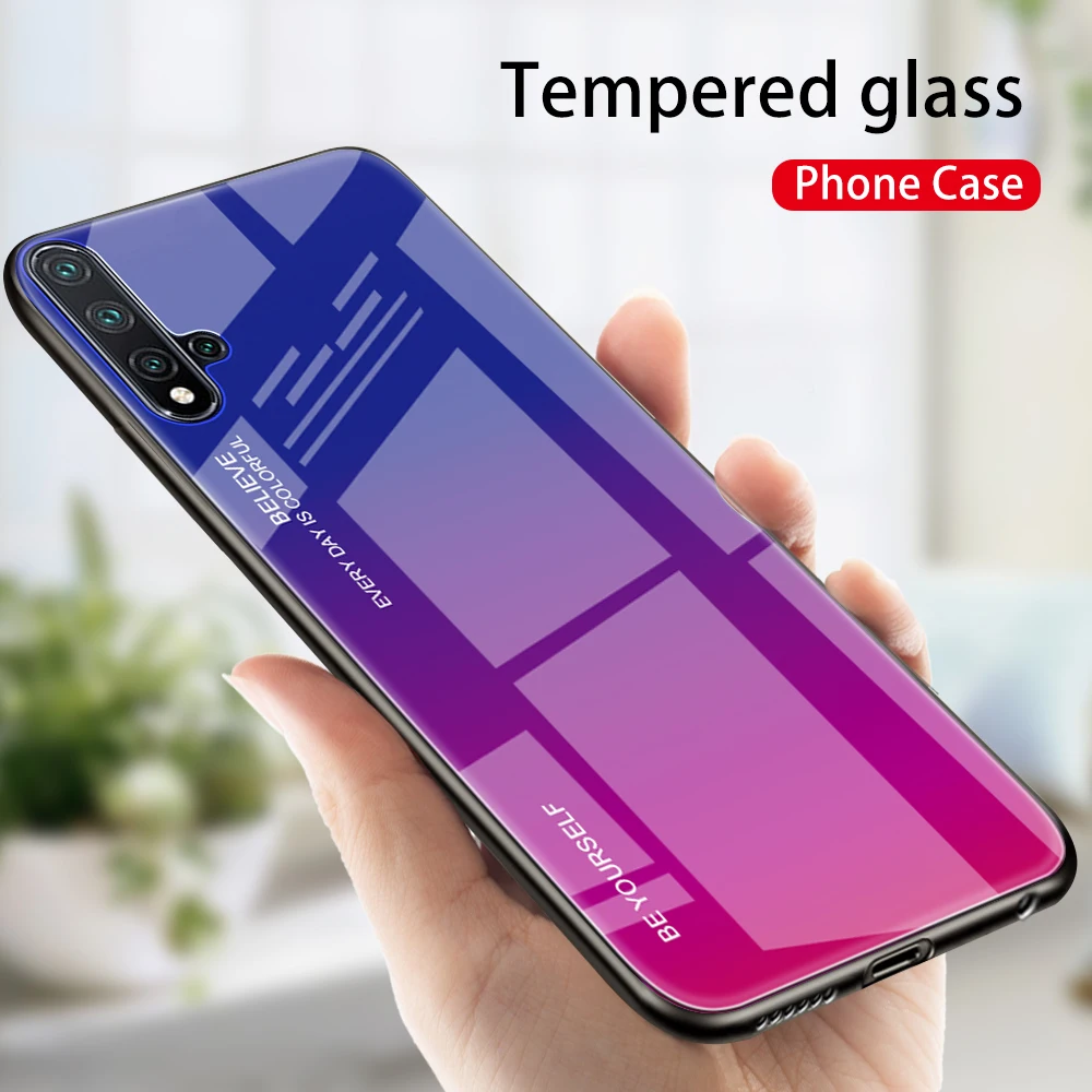 

Gradient Tempered Glass TPU Silicone Back Cover for Huawei Honor 20 Pro 8S P30 Pro P20 Lite Nova 5 Pro 5i 3 Y5 Y6 Y7 2018 Cases