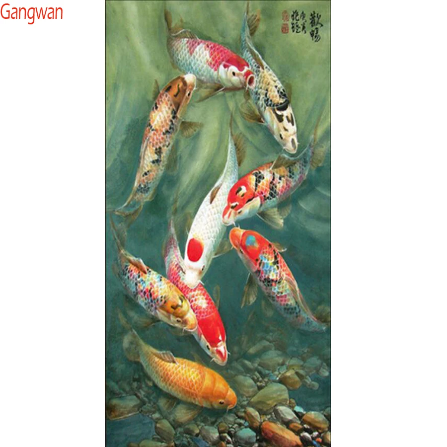 Diamond embroidery fish diamond mosaic needlework 5D diamond painting new cross stitch koi hobbies diamond rhinestone picture decor