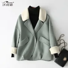 Осенне-зимнее женское пальто, двустороннее шерстяное пальто с воротником из овечьего меха, короткие куртки, корейское шерстяное пальто, Chaqueta Mujer 37114MY