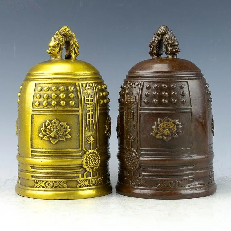 

Chinese Vintage Brass fengshui Tibetan buddhist statue lotus flower big bell vintage home decor metal handicraft