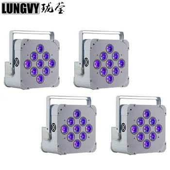 

Free Shipping 4pcs/Lot Smart Wireless Battery Power 9x18w 6in1 RGBWA UV DMX Led Par Cans Lights