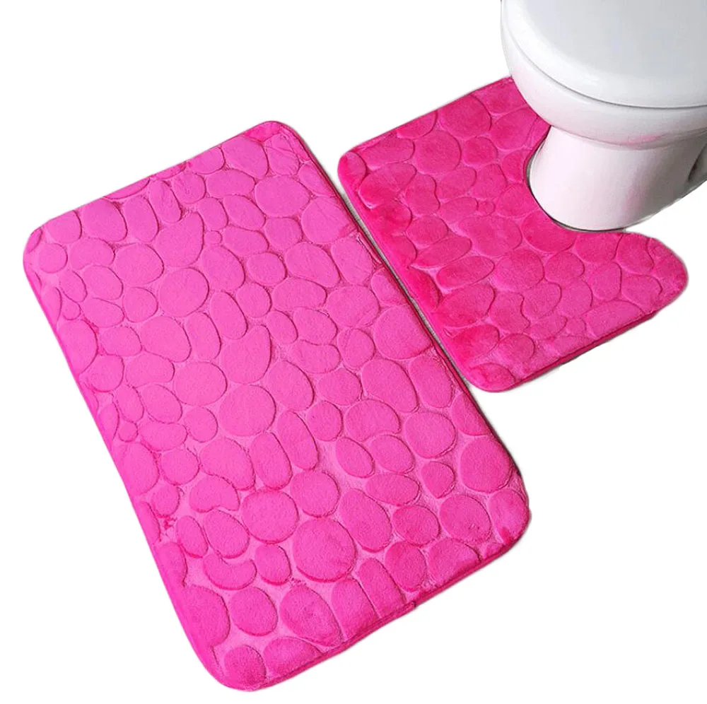 2 шт./компл. Противоскользящий 3D каменный коврик для ванной туалета Мягкий моющийся ванный коврик напольный унитаз комплект одежды для отеля Lavtory серые ковры - Цвет: hot pink stone