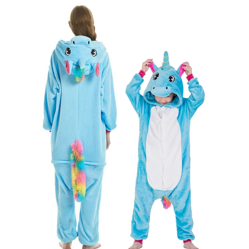 24 NEW Family Matching Pyjamas Мама с детьми мультфильм Pegasus Unicorn Stitch Пижамы Onesies Симпатичные с капюшоном соответствующие семейные наряды для мамы и дочки семейная одежда