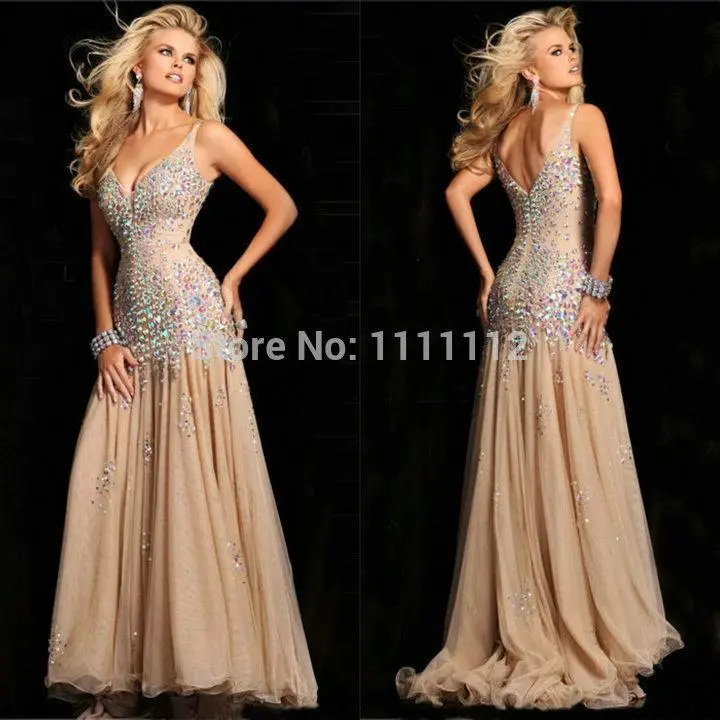 Free shippingFully Beading Spaghetti Straps Blue and Champagne Prom Dress Evening Gowns Chiffon 2013 | Свадьбы и торжества
