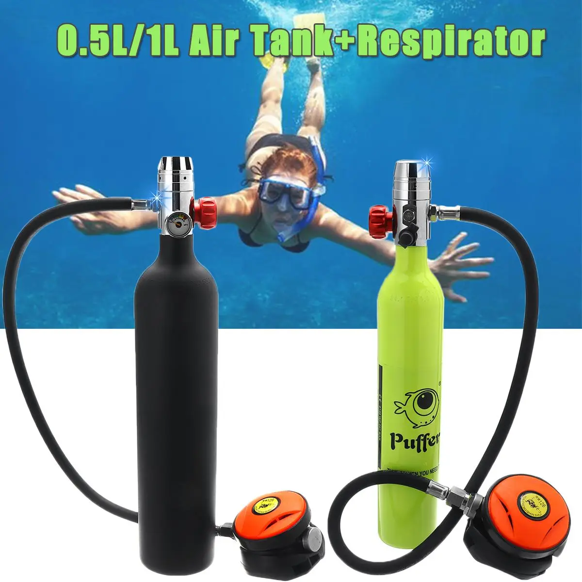 

Diving Equipment Mini Scuba Oxygen Cylinder Snorkel Air Tanks PCP Scuba Diving Valve Snorkeling Respirator Refill Adapter