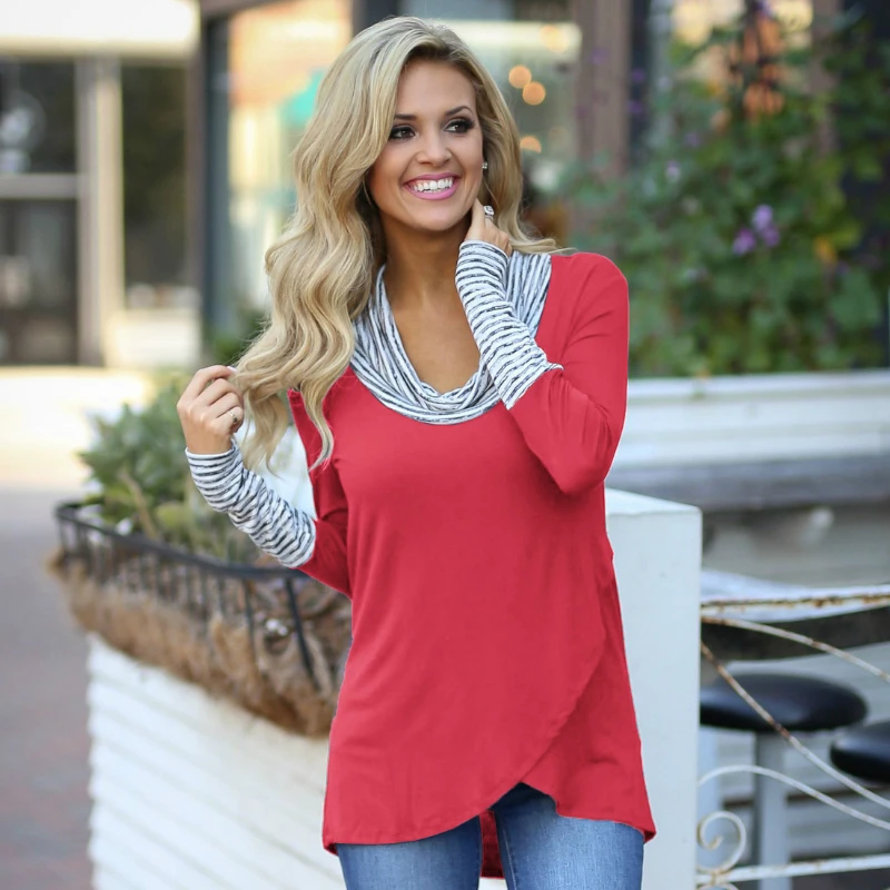 

Womens Fashion Striped Tops Tees Turtleneck Long-sleeve T-shirt Woman Pullovers Plus Size Office Lady Tshirt Female Slim Style