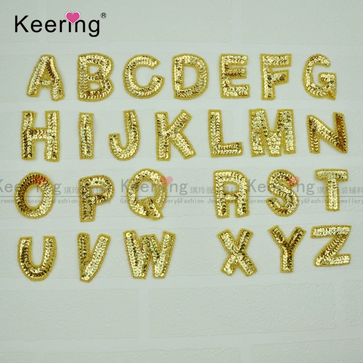 

A Set Of Gold Sequin Beaded Letters 26 Patches For Clothing