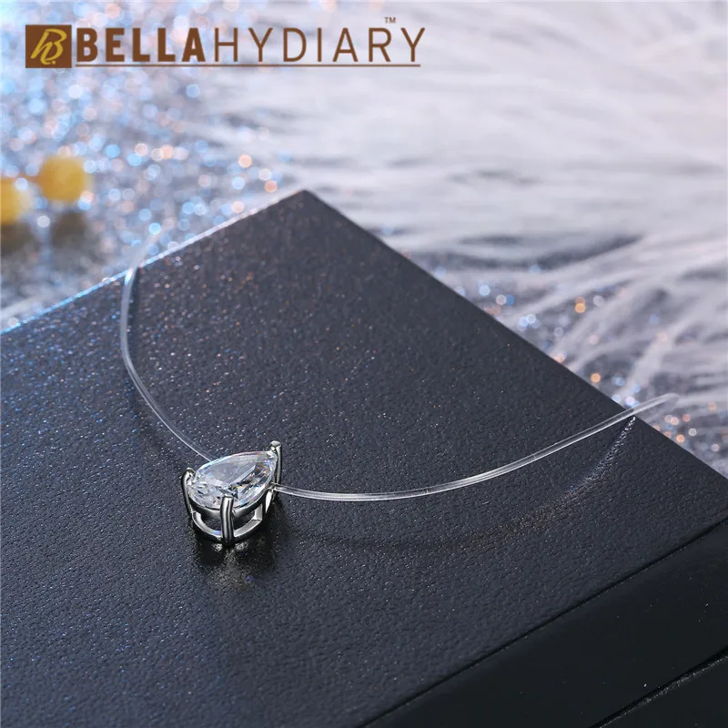 Trendy WaterDrop Transparent Fishing Line Necklace Silver Invisible Chain Necklaces Pendants Rhinestone Choker Necklaces Collier (4)