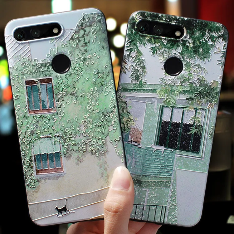 

Honor20 Green Street leaf cat illustrat Emboss case For Huawei HONOR 20 PRO ,V20 ,20i ,Honor 10 ,V10 ,10 lite , 8x case cover