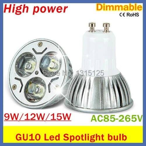 

Free shipping 50PCS/LOT High power gu10 9w spotlights AC85-265V gu10 led bulb lighting