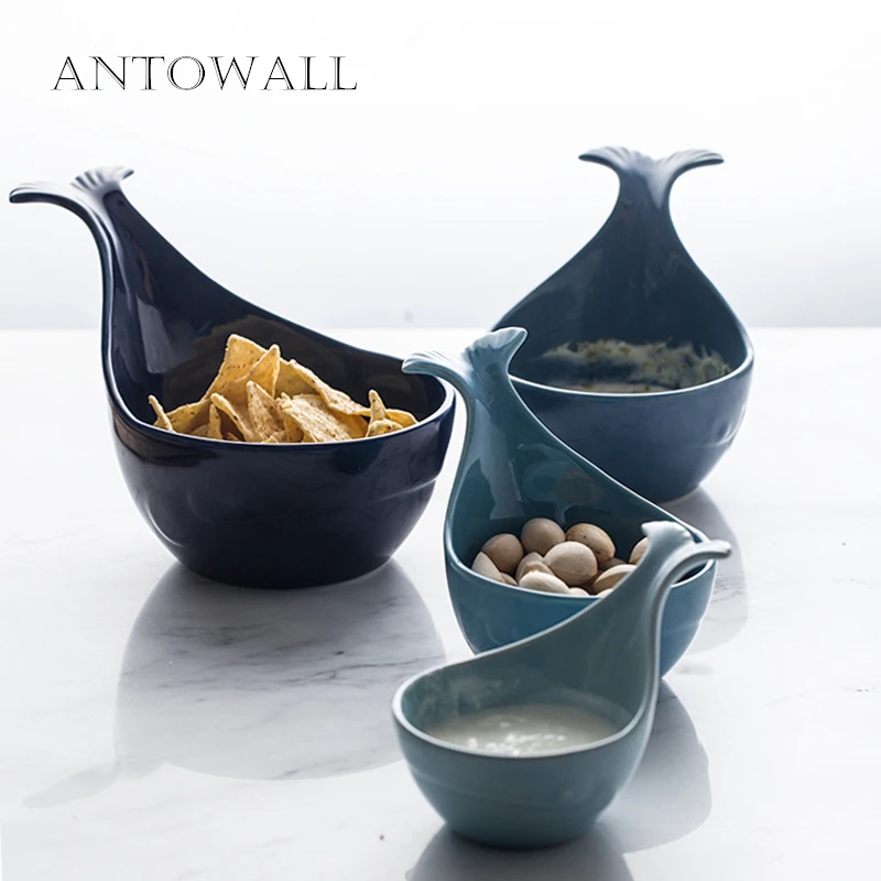 

ANTOWALL Lovely Whale Shape Bowl Ceramic Baking Bowl Ceramic Soy Sauce Seasoning Small Dish Whale Bowl