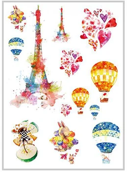 

Waterproof Temporary Tattoo Sticker watercolor Eiffel Tower hot air ball red heart transfer Flash tatoo Fake Tattoo for women