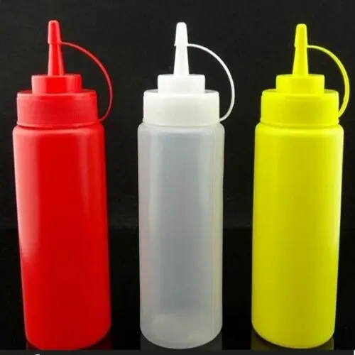 

12PCS X 12OZ/340ML Plastic Squeeze Bottle Condiment Dispenser Ketchup Mustard Sauce Containers Jars Pots with Lids for Home Use