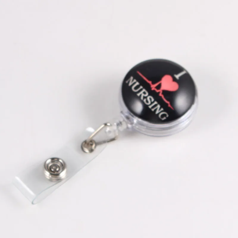 

I Love Nursing Retractable Ski Pass ID Card Badge Holder Reel Pull Key Name Tag Card Holder Keychain For Nursing Hospital Office