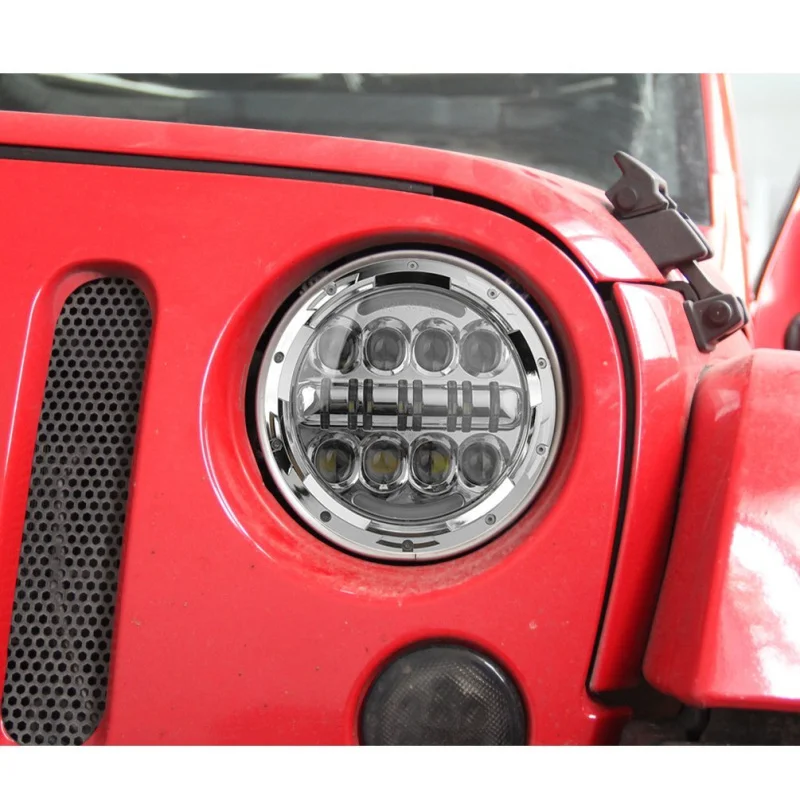 1 Pair 7 Inch 80W Round LED Headlight Kit with Angel Eye DRL & Amber Turn Signal Halo for Jeep Wrangler Jk TJ FJ Hummer H1 H2  (4)