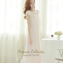 Ночная рубашка в стиле принцессы, шифоновая и Модальная Хлопковая пижама, Женская длинная Пижама, белая и абрикосовая ночная рубашка