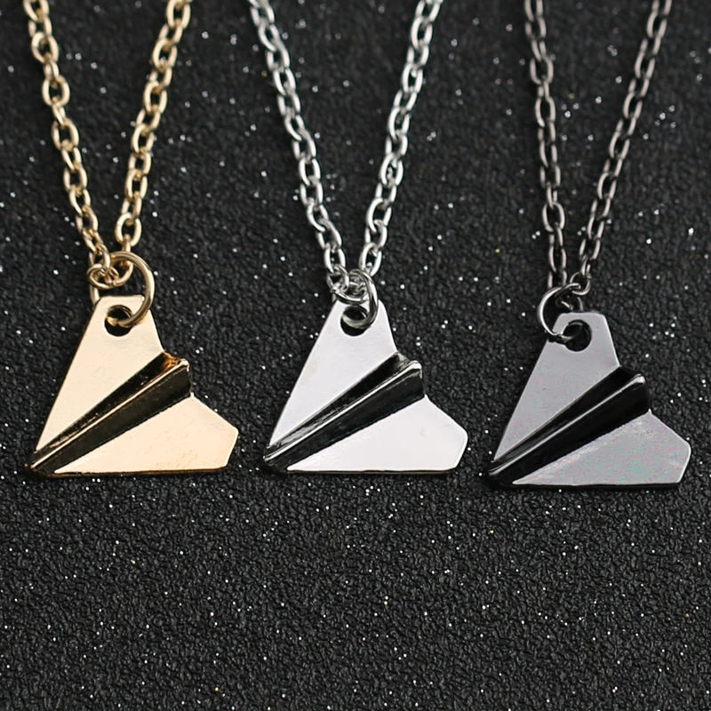Simple Jewelry Necklace Plane-Pendant Airplane Paper Black Gun 1D Gold Silver-Color One Direction
