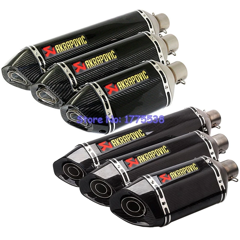 

Real Carbon Fiber Motorcycle Akrapovic Exhaust Universal ID:51mm L:570mm/470mm/370mm Motorbike Exhaust Muffler Escape DB Killer
