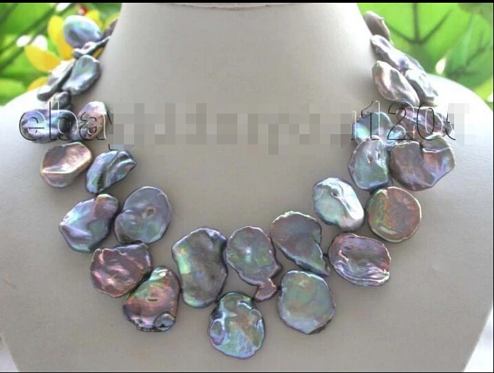 

shipping>>>>>17" Genuine Natural 26mm Reborn Keshi Petal Pearl Necklace 14k!
