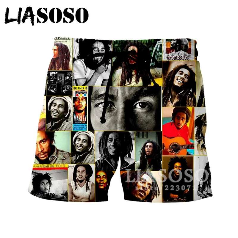 

LIASOSO 2019 Summer Men Women Shorts 3D Print Singer Bob Marley Beach Fitness Men Sports Shorts Fashion Brand Clothing B188-05