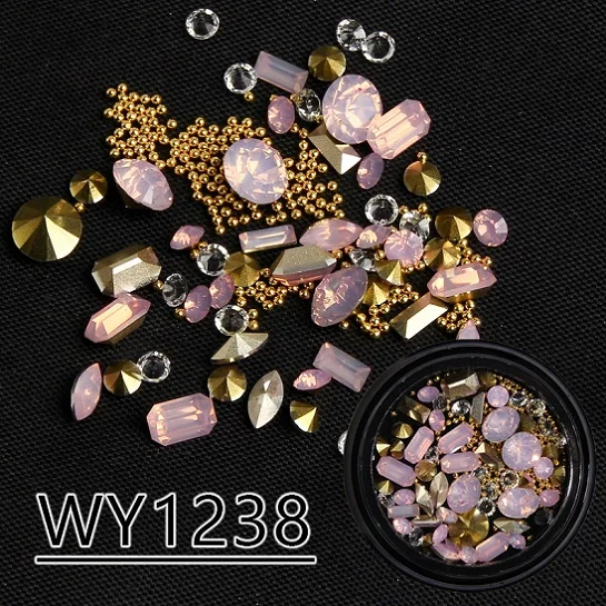 Беззеркальные смешанные формы Опал для ногтей, полимерные стразы, драгоценные камни, 3D наконечник, медные бусины-шармы для ногтей, шпильки, маникюрные украшения для ногтей - Цвет: WY1238