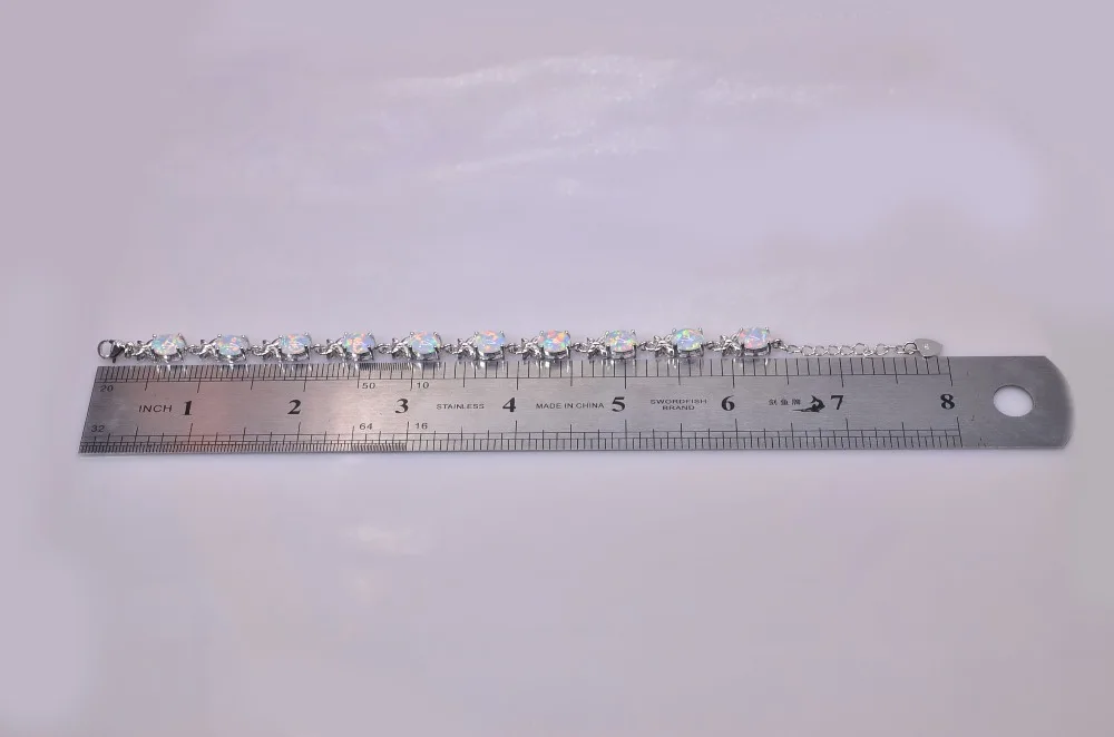 Опт и розница Мода 7,5 дюймов Прекрасный белый огненный опал браслет 925 пробы серебряные ювелирные изделия для женщин BAL152502