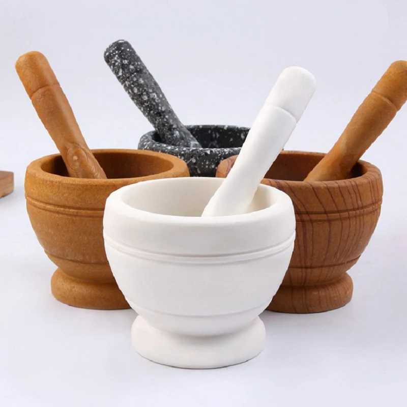 

IVYSHION Multifunction Garlic Press Wood Mortar Pestle Set Manual Ginger Spices Mortar Pestle Set Grinding Bowl Grinder Tools