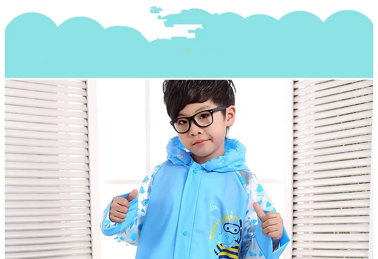 5.Waterproof kids raincoat with school bag Children's rain coat Inflated cap brim cute cartoon Long rain jacket