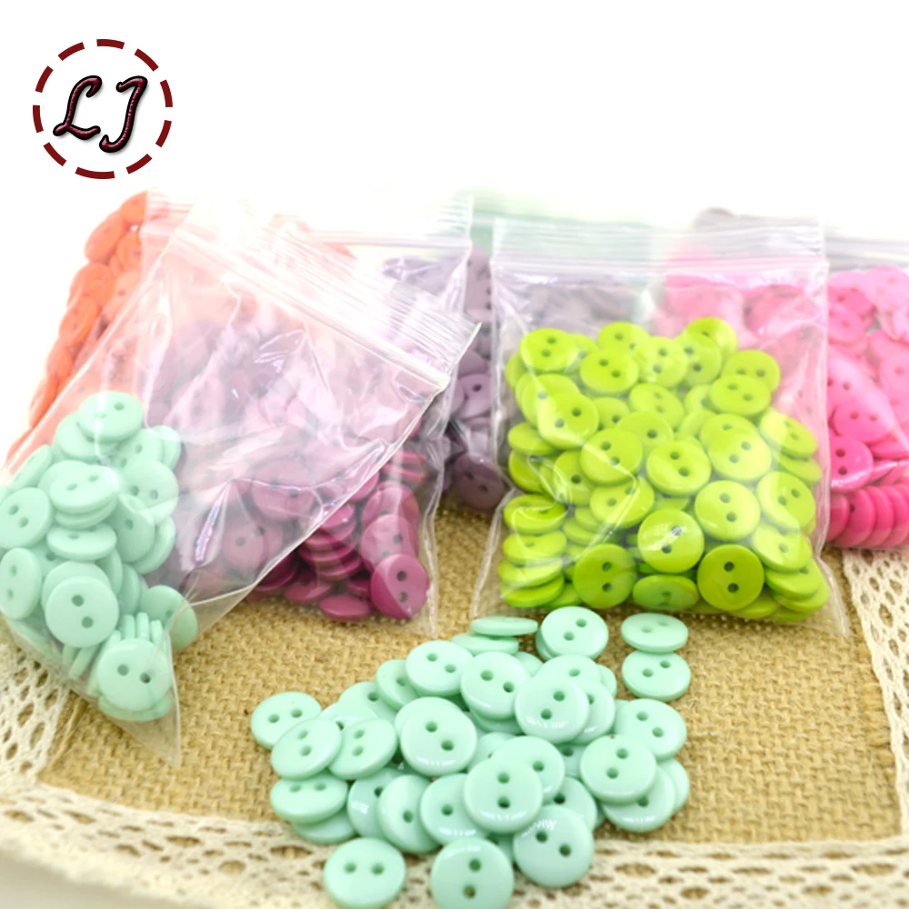 100pcs/lot Resin Sewing Button Round 2 Holes 8.75mm( 0.34in) Dia accessory scrapbooking for child cloth Candy color