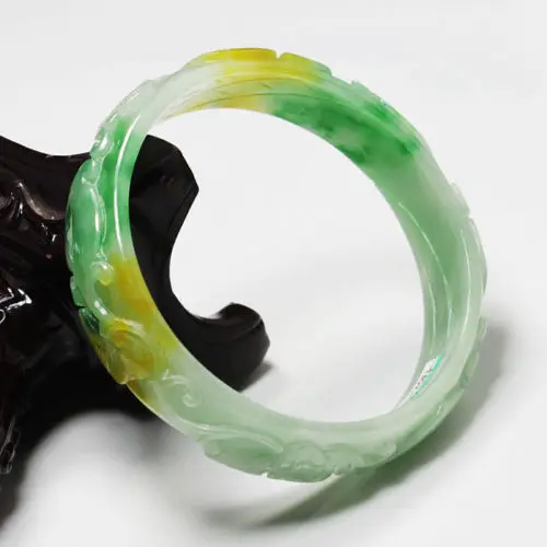 

2509 CHINA BEAUTIFUL HAND-CARVED GREEN JADEITE JADE GEMS BANGLE BRACELET