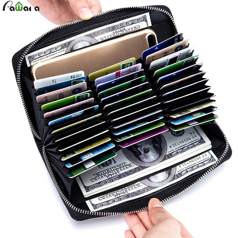 

Genuine Leather Wallet Large Capacity Double Zipper Purse Casual Long Business Male Clutch Phone Wallets Men's Clutch Bag