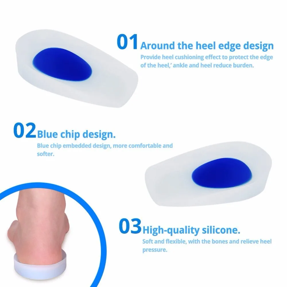 1 пара мягких силиконовых подушечек для увеличения пятки, гелевая амортизационная подушечка, ортопедическая стелька, для ухода за подошвой, на половину роста для мужчин и женщин