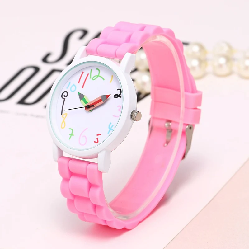 

New white case children watches silicone belt pencil pointer watch fashion girls kids paint clock dropshipping