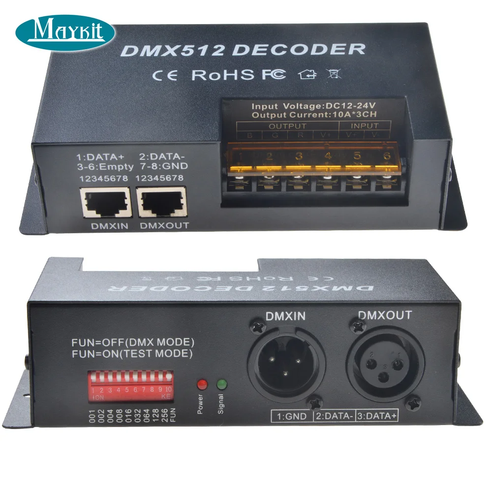 Maykit 3 канала* 10A DMX 512 светодиодный RGB контроллер декодер использовать для DC12-24V светодиодные лампы RGB