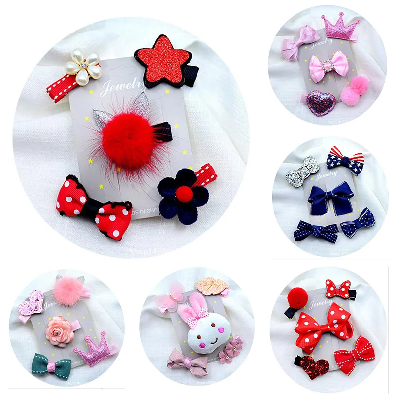 

5Pcs/Lot Baby Hair Clips For Newborn Girls Baby Bow Crown Diadeem Kids Hairpins Headwear Baby Hair Accessories